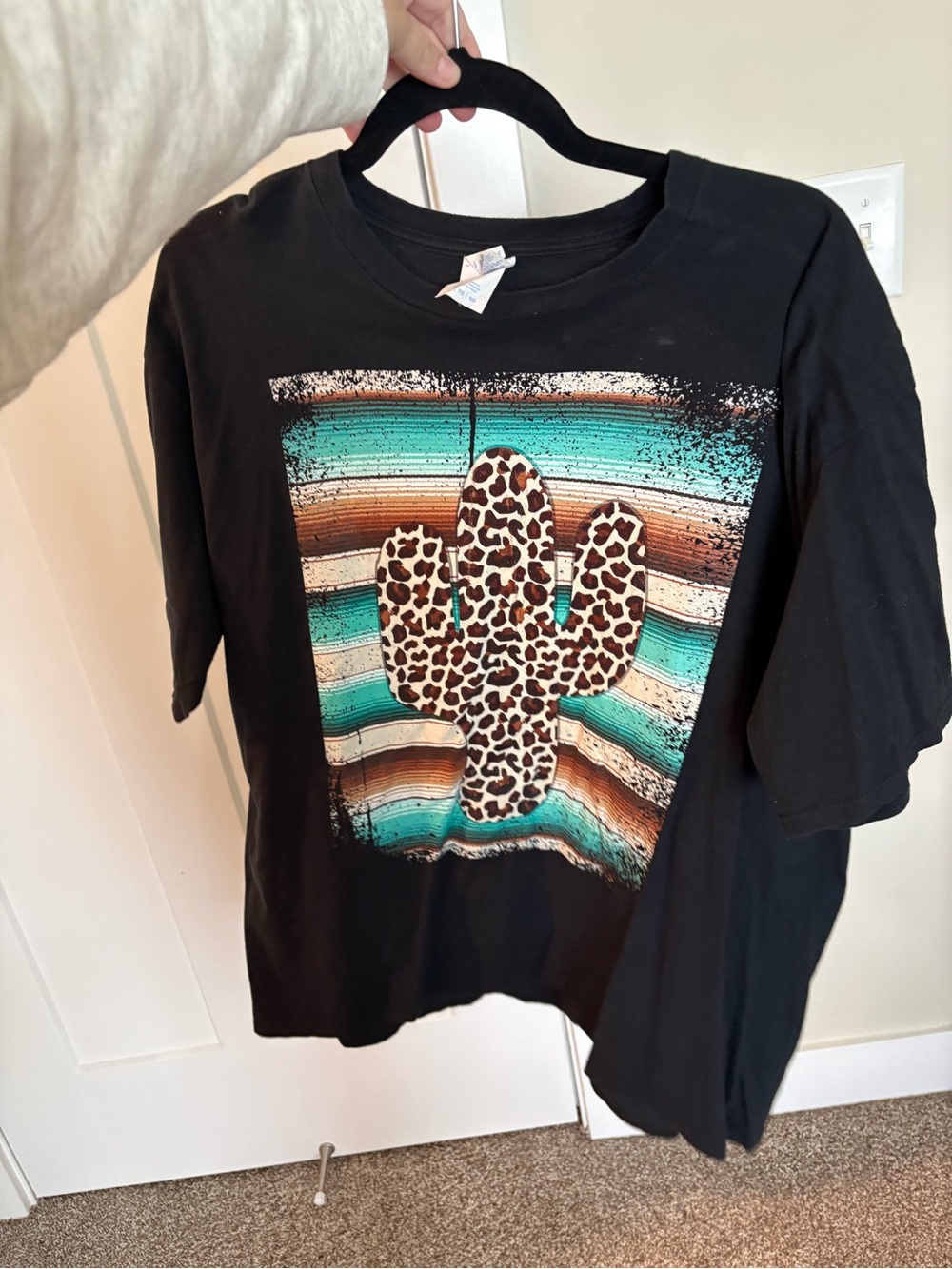 Black Short Sleeve Tee with Leopard Cactus Graphic